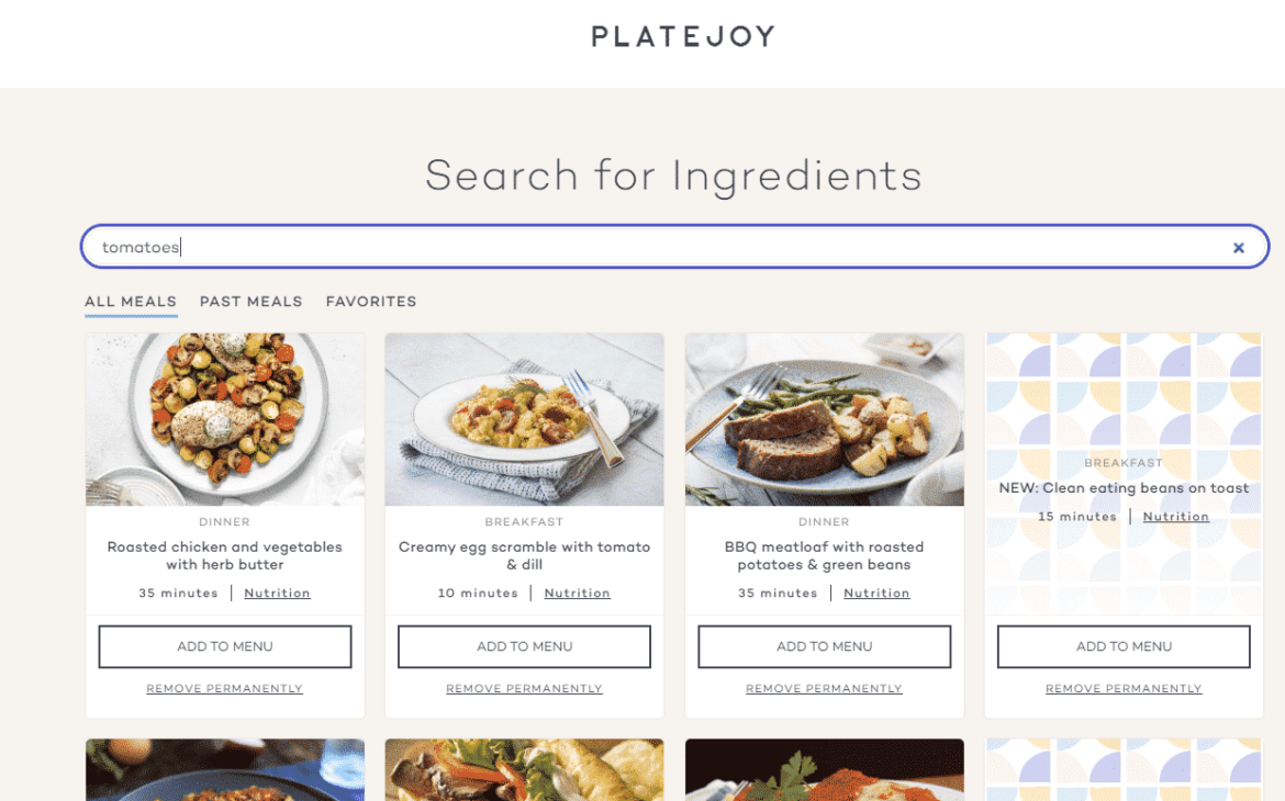 Use up ingredients option on Platejoy to reduce food waste