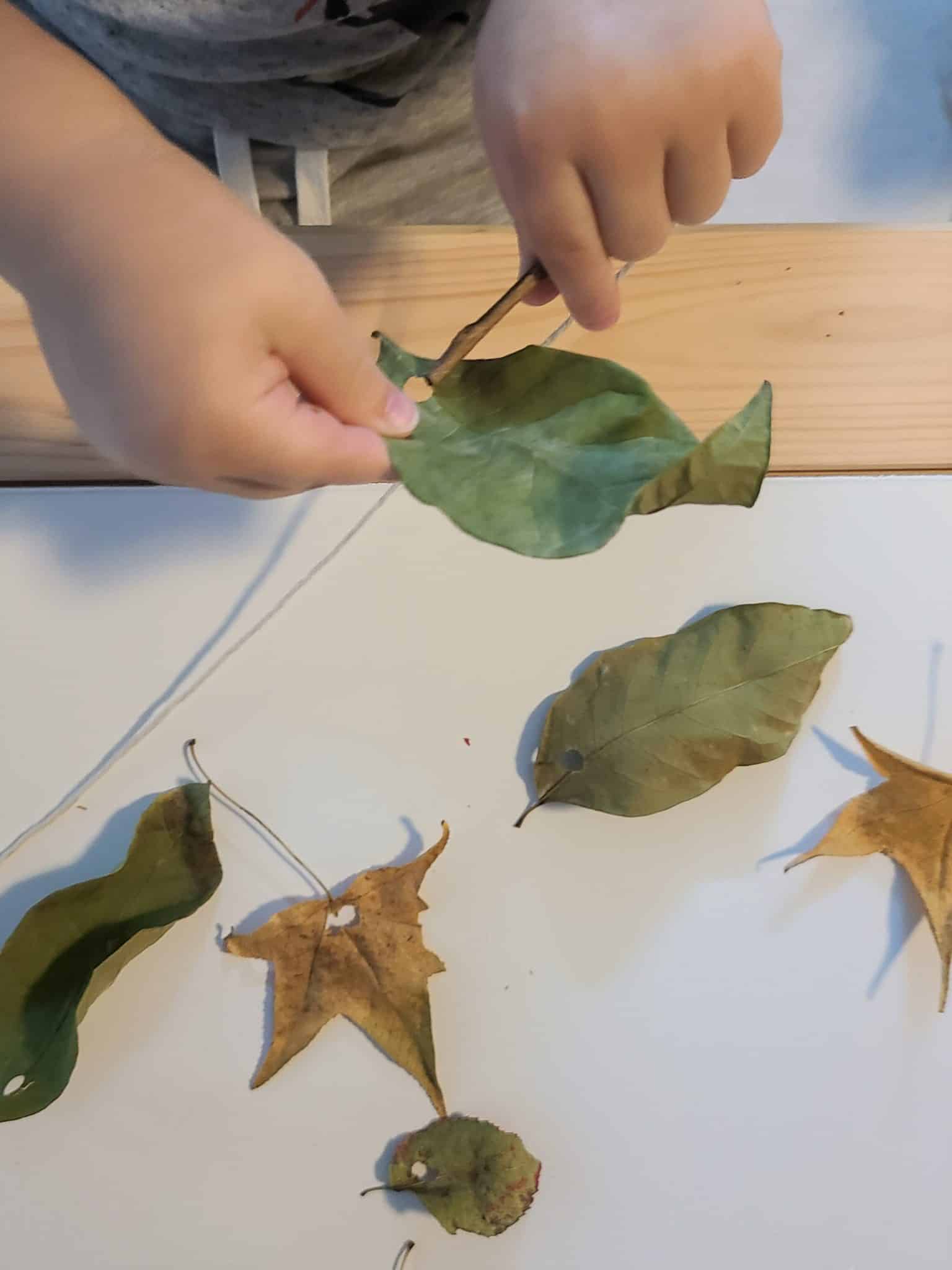 leaf threading- eco-friendly fall crafts and activities