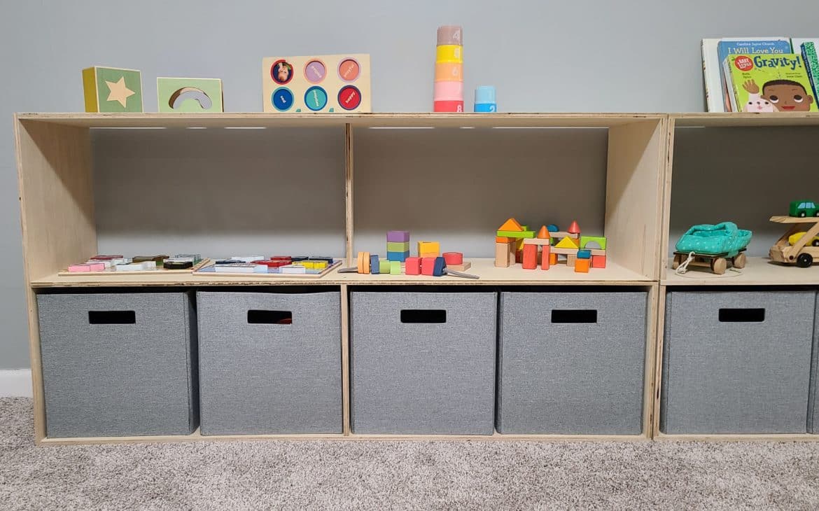 DIY Playroom Storage Shelves
