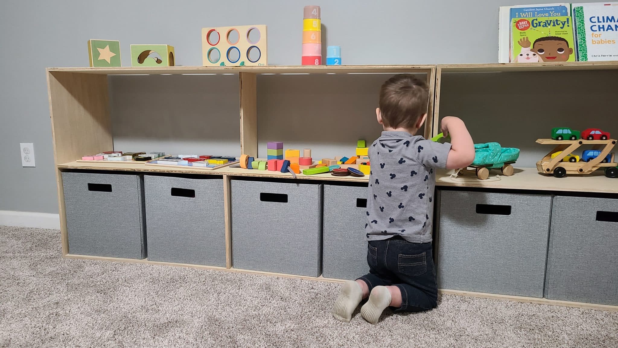 DIY Playroom Storage Shelves