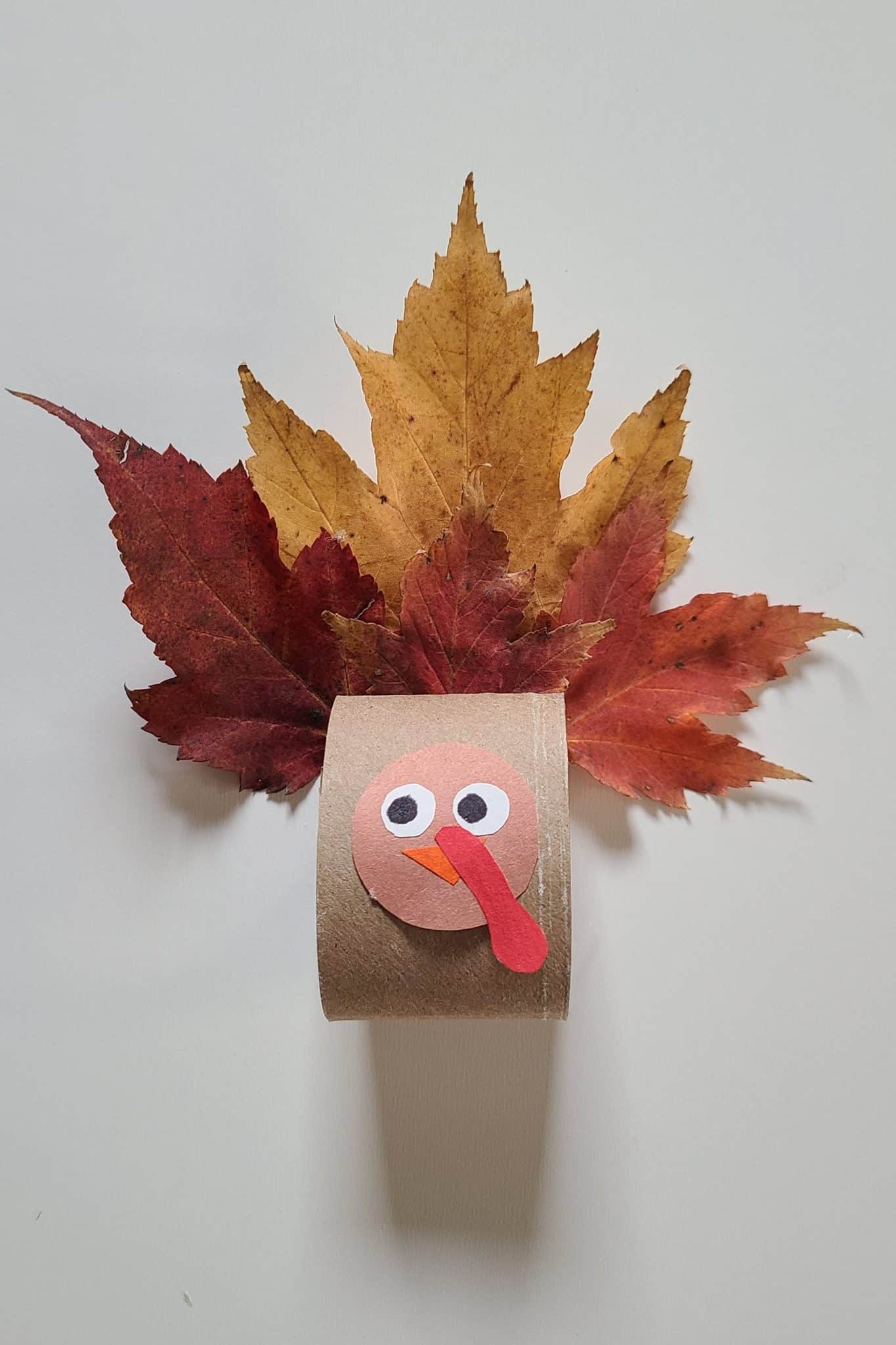 Easy Crafts for Kid's Thanksgiving - Leaf Toilet Paper Roll Turkey