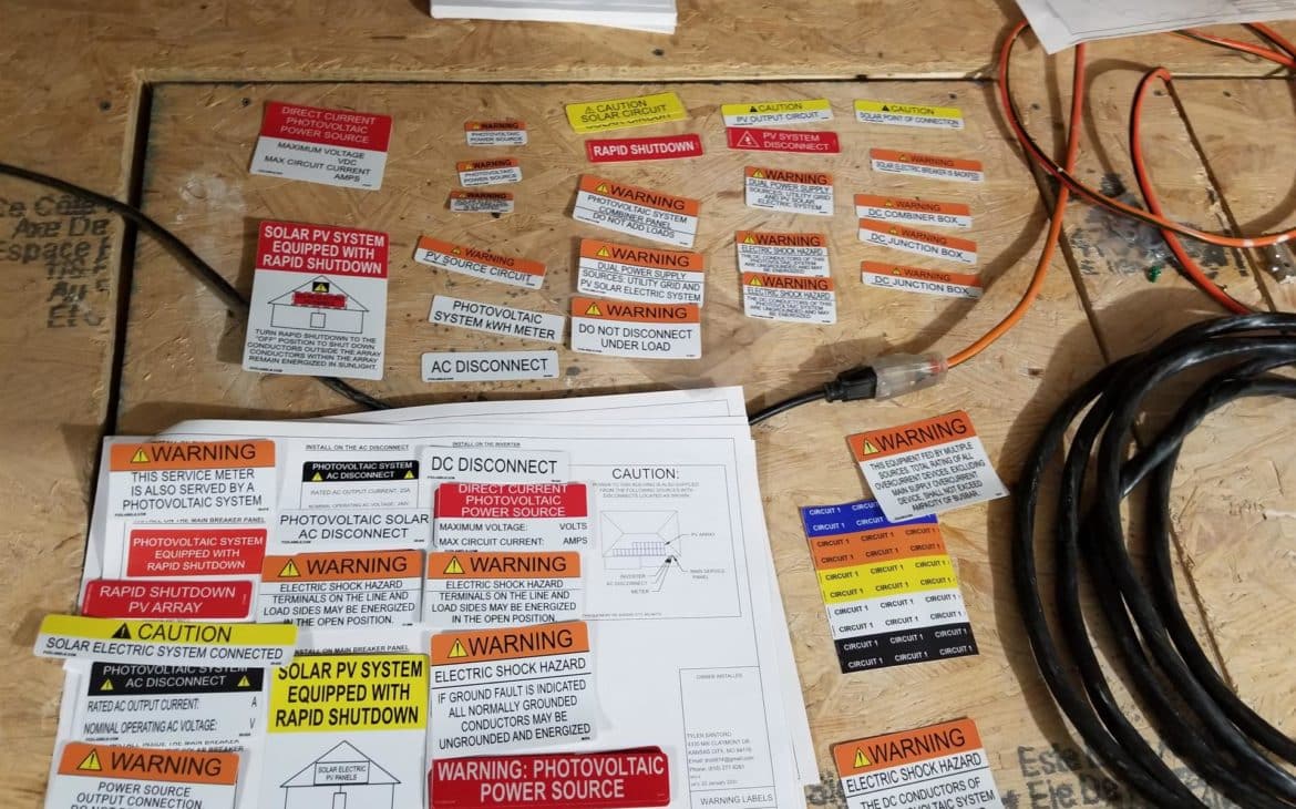 safety labels for how solar panels are installed