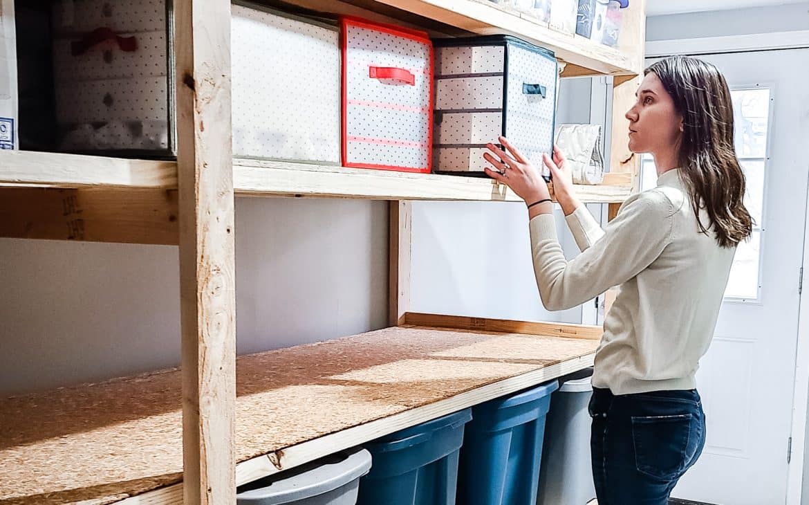 DIY storage shelving plans as a way to help organize a garage