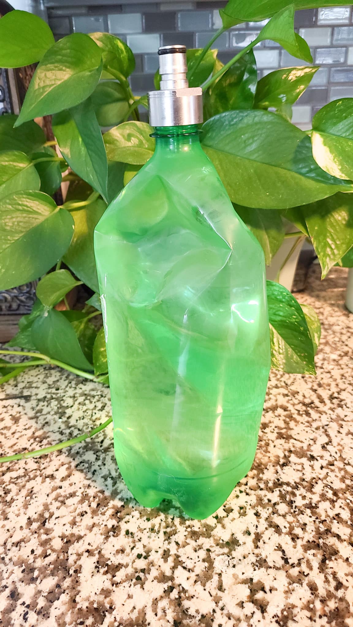 2L bottle filled with filtered water and sealed with carbonation cap to make homemade soda