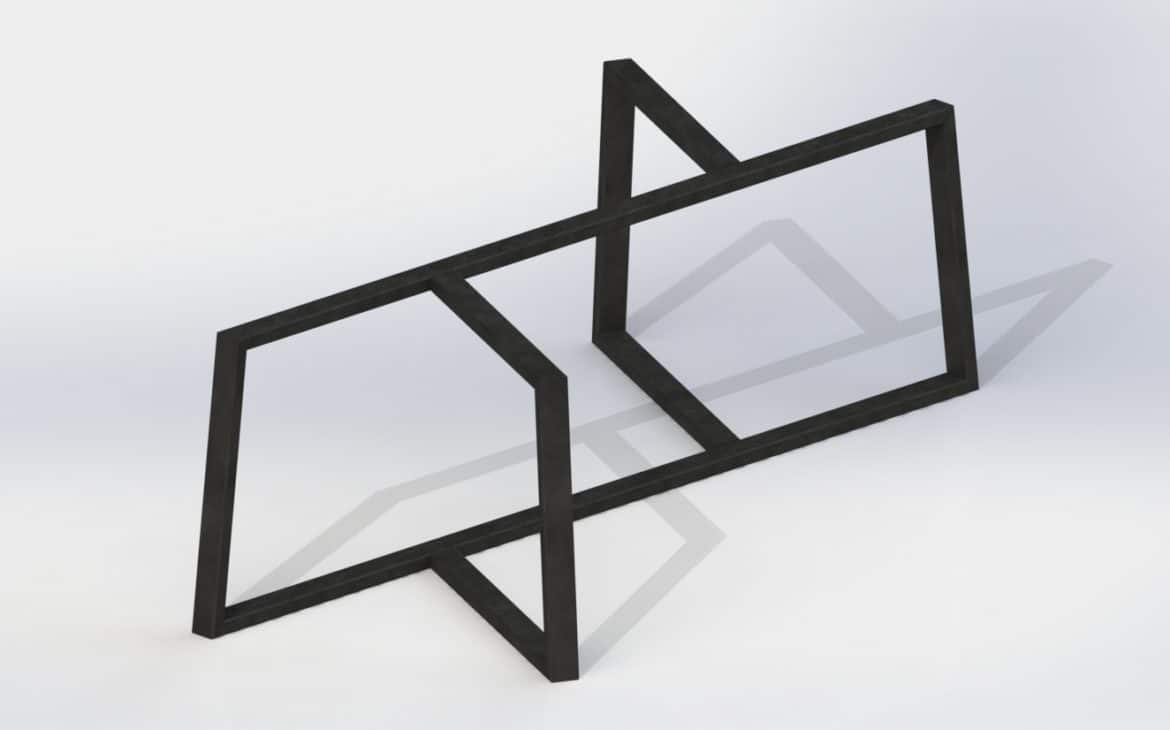 Double Y-shape modern table leg design rendering shown in black from the side