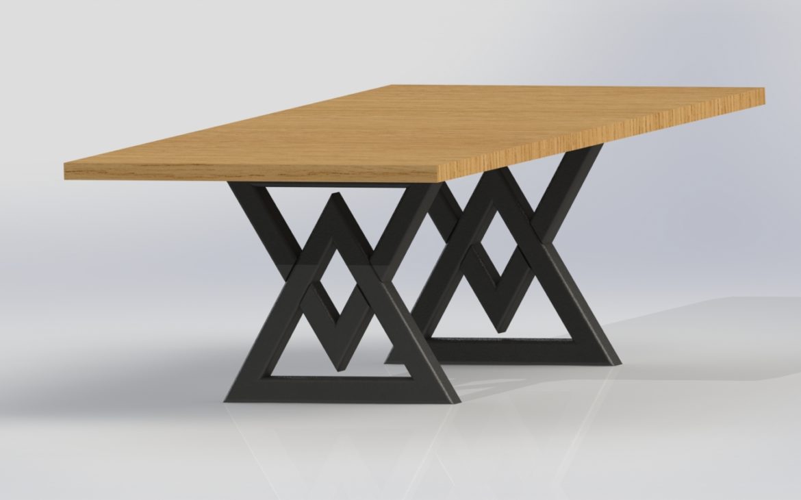 modern table leg design rendering for the hourglass frame
