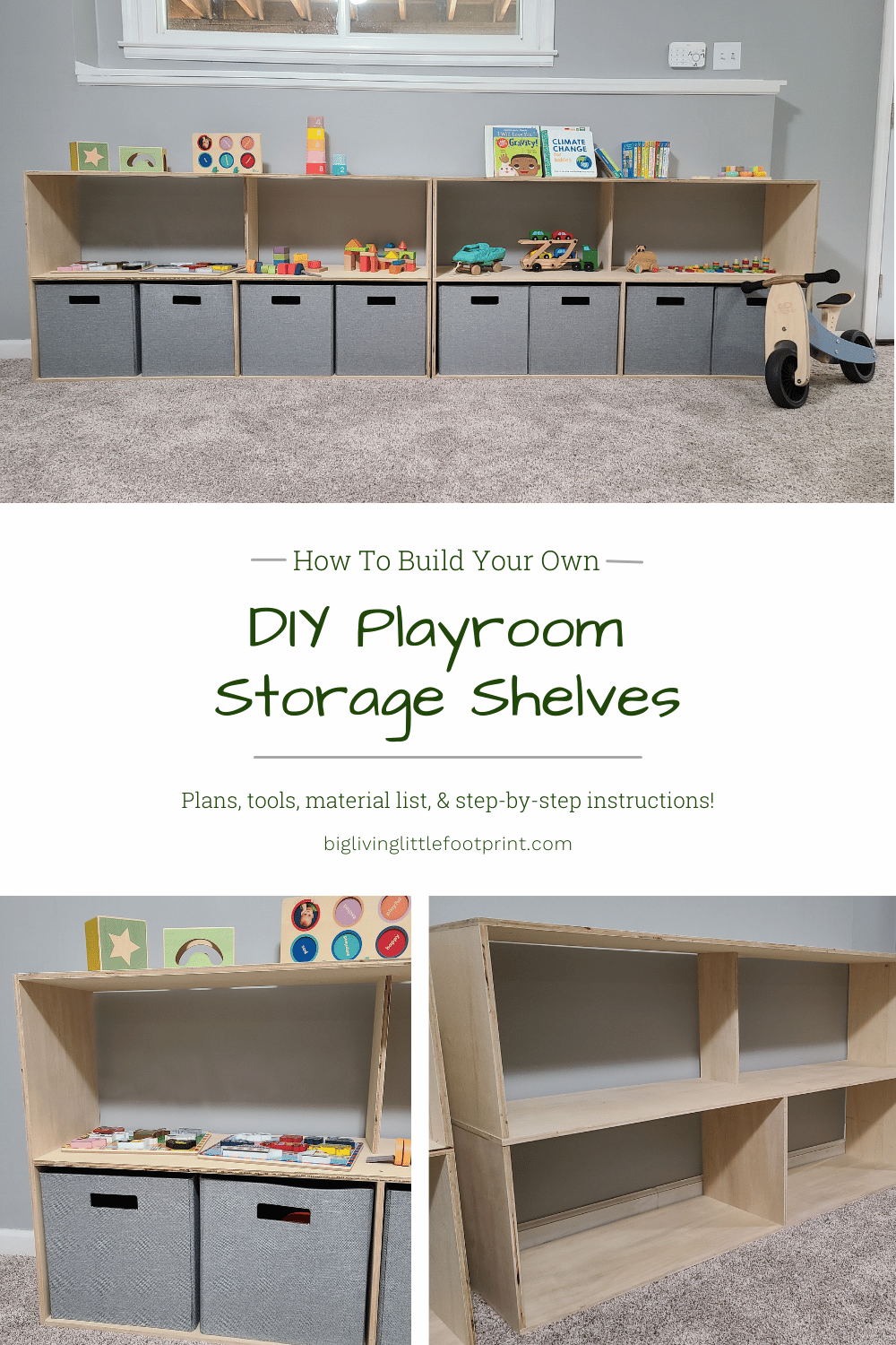 DIY Playroom Storage Shelves Plans
